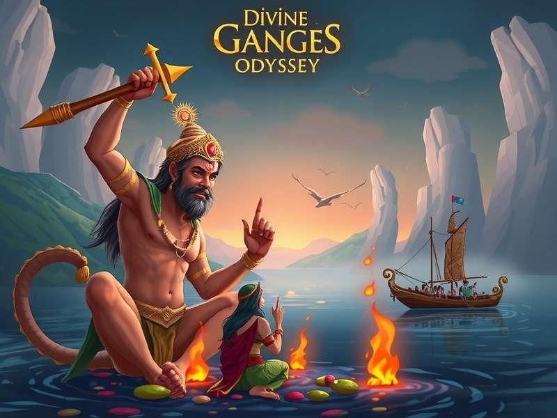 Divine Ganges Odyssey game screenshot showing Ganges river and mythical creatures